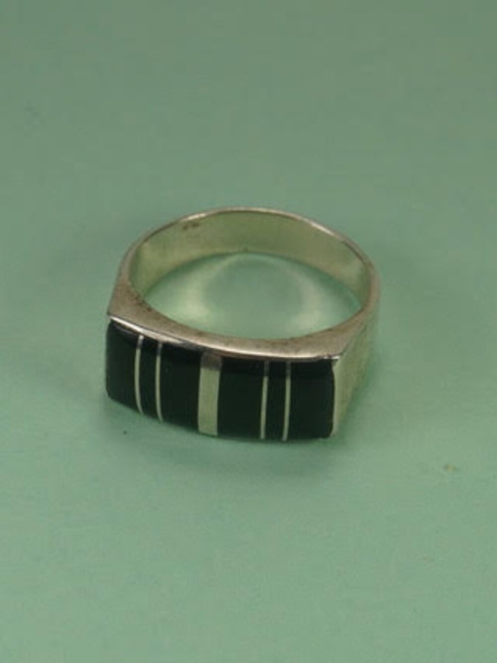 Vintage Men's Onyx Inlay Ring in Silver Size 12.5